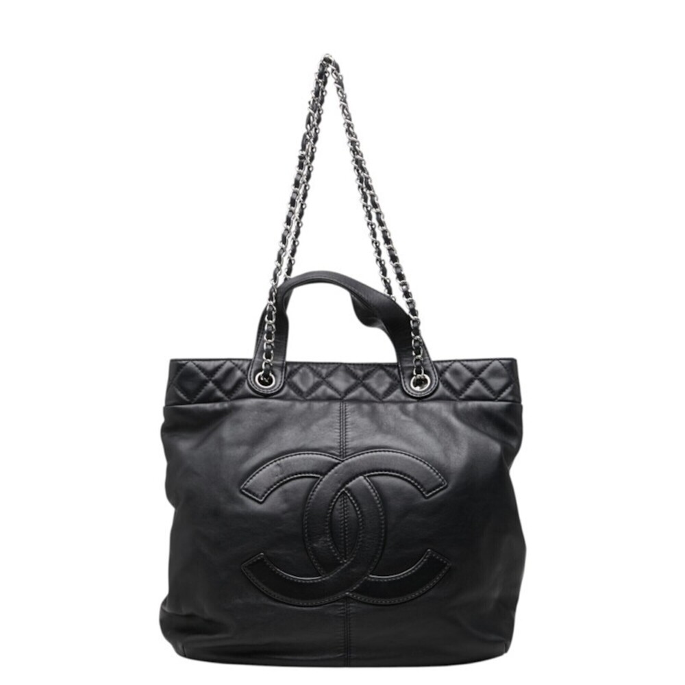 Chanel Coco Mark Handbag Chain Tote Bag Black Lambskin Women's CHANEL